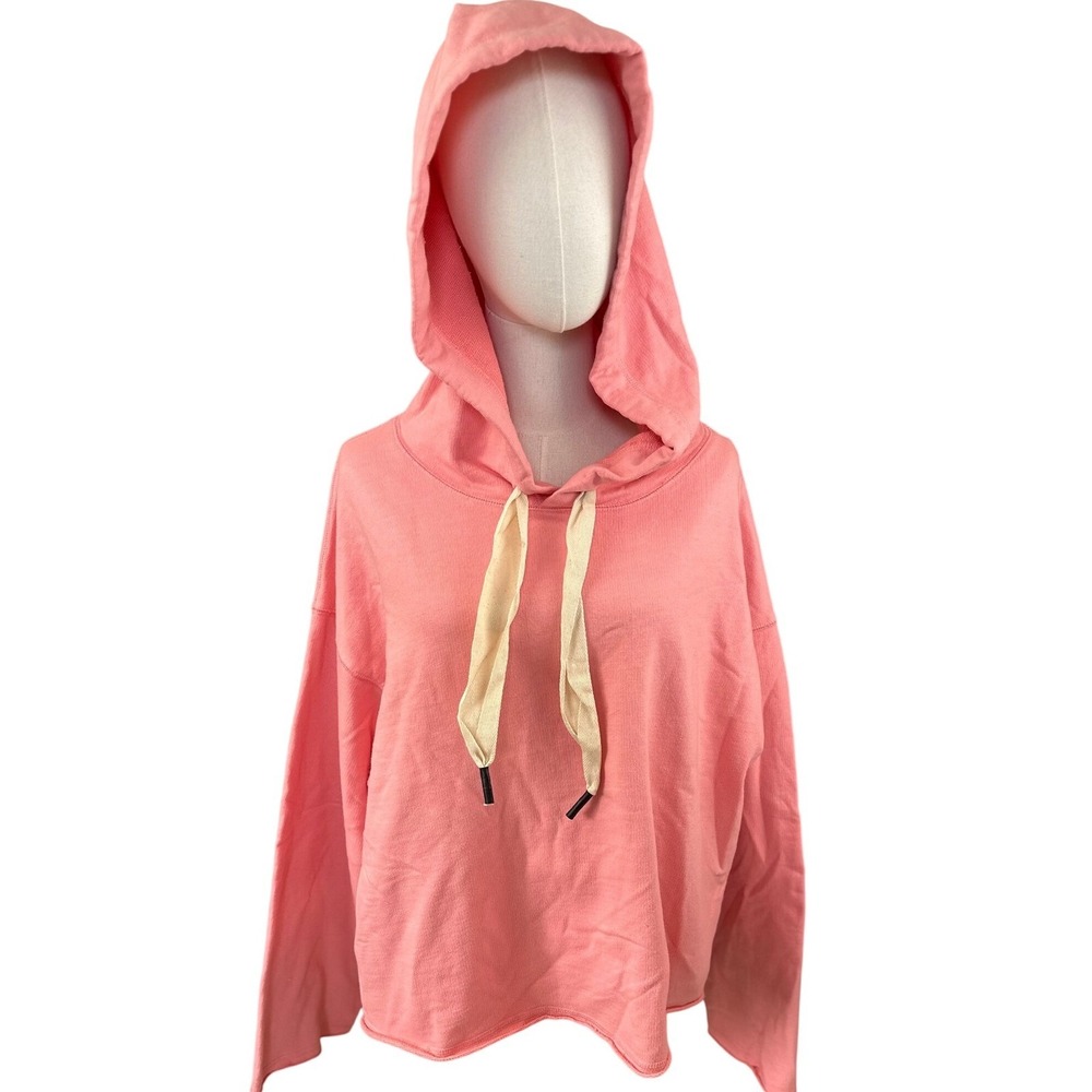 Sandrine Rose x Free People NWT Pink Cropped Hoodie Sweatshirt Size Med Raw Hem